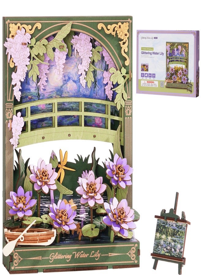 ROBOTIME Wooden Flower Building Sets for Adult with Lights, Wall Art Crafts, Painting Frame Room Decor, Valentine's Day/Anniversary/Birthday Gifts for Women - Image 1
